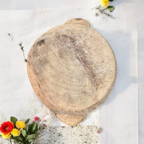 Antique Bread Bowl-Hand Hewn Carved-Parat-Rustic-Primitive-Farmhouse-Boho-18'' - Picture 3 of 9